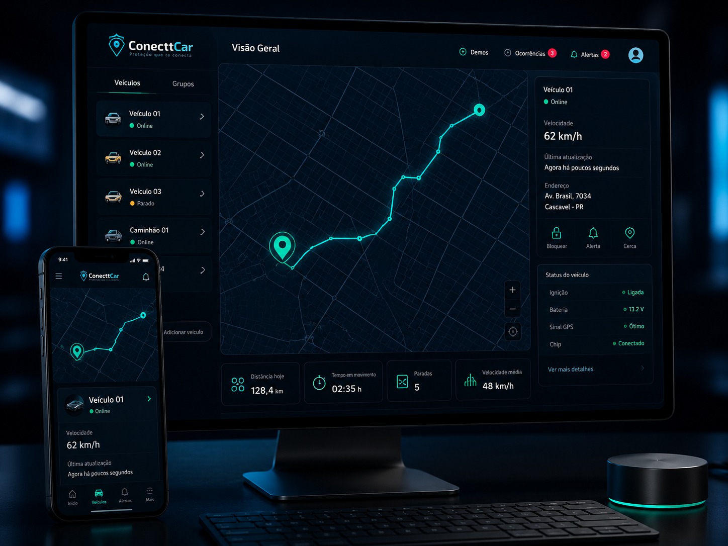Painel de rastreamento ConecttCar